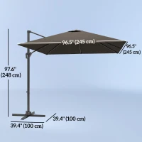 Outsunny 8'x8' Square Patio Hanging Offset Umbrella, Outdoor Cantilever Parasol w/ Cross Base, Tan(m-3)
