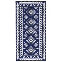 Outsunny Reversible Outdoor Rug, Waterproof Plastic Straw with Carry Bag, 9' x 18', Blue & White Rhombus Patchwork(m-12)