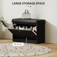 HOMCOM Shoe Storage with Seat, Upholstered Hallway Bench, Shoe Bench with Flip Drawer, Adjustable Shelf for 6 Pairs of Shoes(m-4)