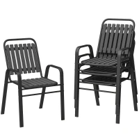 Outsunny Stackable Outdoor Dining Chairs Set of 4, for Patio, Balcony, Deck, Garden, Black(m-2)
