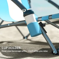 Outsunny Set of 2 Folding Beach Chairs with Mesh Back, Carry Bag and Cup Holder for Outdoor Camping Lawn, 22.8" x 21.7" x 24.4"(m-6)