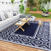 Outsunny 9' x 12' Outdoor RV Rug, Reversible Patio Floor Mat with Carry Bag, Gourd Border, Blue and White(m-11)