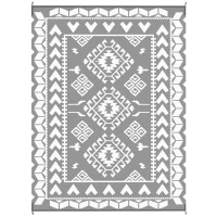 Outsunny Reversible Outdoor Rug, Waterproof Plastic Straw with Carry Bag, 9' x 12', Gray & White Rhombus Patchwork(m-12)