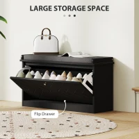HOMCOM Shoe Storage with Seat, Upholstered Hallway Bench, Shoe Bench with Flip Drawer, Adjustable Shelf for 8 Pairs of Shoes(m-4)