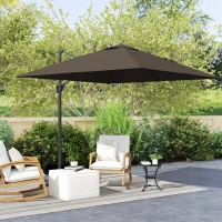 Outsunny 8'x8' Square Patio Hanging Offset Umbrella, Outdoor Cantilever Parasol w/ Cross Base, Tan(m-8)