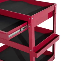 HOMCOM 3-Tier Rolling Tool Cart with Drawer and Side Box, 132 LBS Capacity Steel Utility Cart, Mobile Service Tool Organizer for Garage, Warehouse, Workshop, Red(m-10)