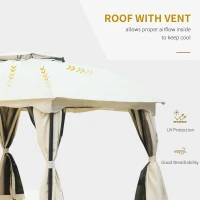 Outsunny 10x12ft Patio Gazebo Garden Pavilion Outdoor Canopy Tent Sun Shade 2 Tier Roof Hook w/ Curtain and Netting Steel Frame(m-5)
