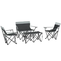 Outsunny 4 Piece Folding Camping Table and Chairs, Outdoor Lawn Chair Set w/ Table, Cup Holders for Hiking, Picnic, Grey(m-11)