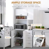 HOMCOM Freestanding Kitchen Microwave Cabinet Tall Cabinet with Doors Drawers Shelves, White(m-5)