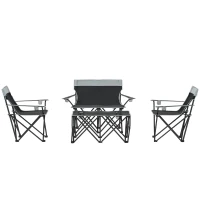 Outsunny 4 Piece Folding Camping Table and Chairs, Outdoor Lawn Chair Set w/ Table, Cup Holders for Hiking, Picnic, Grey(m-2)