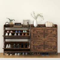 HOMCOM Shoe Cabinet Organizer with 2 Flip Drawers, Legs, Narrow Shoe Storage Cabinet for Entryway, Hallway, Rustic Brown(m-8)