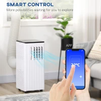 HOMCOM 8000 BTU Smart WiFi Enabled Portable Air Conditioner for Rooms Up to 215 Sq. Ft., 3-in-1 Moible AC Unit with Dehumidifier, Fan, Sleep, App & Remote, 24H Timer, Window Installation Kit, White(m-8)
