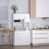 HOMCOM Freestanding Kitchen Microwave Cabinet Tall Cabinet with Doors Drawers Shelves, White(m-1)