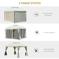 Outsunny 10x12ft Patio Gazebo Garden Pavilion Outdoor Canopy Tent Sun Shade 2 Tier Roof Hook w/ Curtain and Netting Steel Frame(m-4)