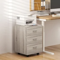 Vinsetto Mobile Filing Cabinet with Wheels, 3 Drawer File Cabinet with Lock and Keys for Home Office, Grey Wood Grain(m-10)
