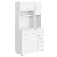 HOMCOM Freestanding Kitchen Microwave Cabinet Tall Cabinet with Doors Drawers Shelves, White(m-2)