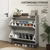 HOMCOM Shoe Cabinet Organizer with 2 Flip Drawers, Legs, Narrow Shoe Storage Cabinet for Entryway, Hallway, Light Gray(m-5)