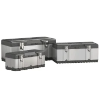 HOMCOM 3 Pieces Tool Box Set, Stainless Steel Toolbox with Tray, Handles, Latches, Tool Case for Workshop, Garage(m-2)