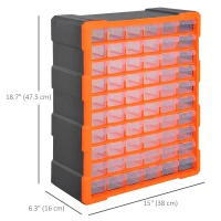 DURHAND Plastic Screw Organizer Storage Cabinet for Garage, 60 Drawers Parts Organizer Desktop or Wall Mount Storage Container for Hardware, Parts, Crafts, Beads, or Tools, Orange(m-3)