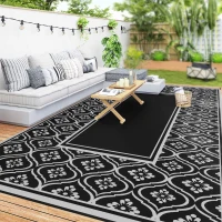 Outsunny Reversible Outdoor Rug, Waterproof Plastic Straw with Carry Bag, 9' x 18', Black & Gray Gourd Border(m-11)