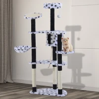 PawHut 60" Multi-Level Plush Cat Tree, Tall Cat Tower with Scratching Posts and Hammock, White(m-1)