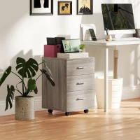 Vinsetto Mobile Filing Cabinet with Wheels, 3 Drawer File Cabinet with Lock and Keys for Home Office, Grey Wood Grain(m-8)
