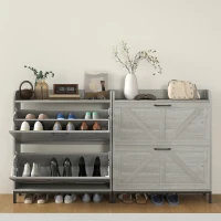 HOMCOM Shoe Cabinet Organizer with 2 Flip Drawers, Legs, Narrow Shoe Storage Cabinet for Entryway, Hallway, Light Gray(m-8)