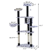 PawHut 60" Multi-Level Plush Cat Tree, Tall Cat Tower with Scratching Posts and Hammock, White(m-3)