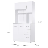 HOMCOM Freestanding Kitchen Microwave Cabinet Tall Cabinet with Doors Drawers Shelves, White(m-3)