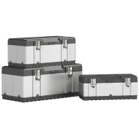 HOMCOM 3 Pieces Tool Box Set, Stainless Steel Toolbox with Tray, Handles, Latches, Tool Case for Workshop, Garage(m-11)
