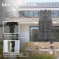 Outsunny Garden Parasol, Double-Sided Sun Umbrella with LED Solar Lights, Patio Parasol for Outdoor, Gray(m-6)