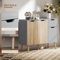 HOMCOM 35" Sideboard Storage Cabinet with Drawer, Grey and Nature Wood(m-6)