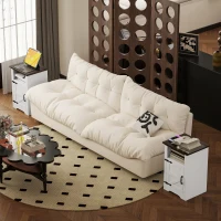 HOMCOM Set of 2 Side Tables, Night Stands with Charging Outlets, White(m-1)