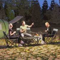 Outsunny 4 Piece Folding Camping Table and Chairs, Outdoor Lawn Chair Set w/ Table, Cup Holders for Hiking, Picnic, Grey(m-8)