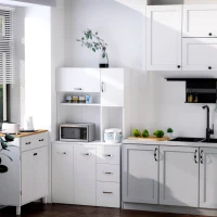 HOMCOM Freestanding Kitchen Microwave Cabinet Tall Cabinet with Doors Drawers Shelves, White(m-8)