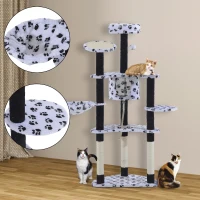 PawHut 60" Multi-Level Plush Cat Tree, Tall Cat Tower with Scratching Posts and Hammock, White(m-8)