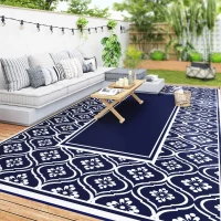 Outsunny 9' x 18' Outdoor RV Rug, Reversible Patio Floor Mat with Carry Bag, Gourd Border, Blue and White(m-11)