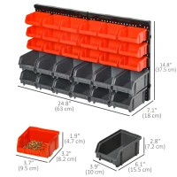 DURHAND Wall Mounted Storage Bin Rack Tool Organizer with 30 Bins, Pegboard for Garage Workshops Red(m-3)