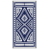 Outsunny Reversible Outdoor Rug, Waterproof Plastic Straw with Carry Bag, 9' x 18', Blue & White Square Patchwork(m-12)