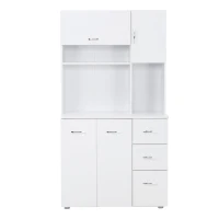 HOMCOM Freestanding Kitchen Microwave Cabinet Tall Cabinet with Doors Drawers Shelves, White(m-11)