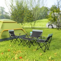 Outsunny 4 Piece Folding Camping Table and Chairs, Outdoor Lawn Chair Set w/ Table, Cup Holders for Hiking, Picnic, Grey(m-7)