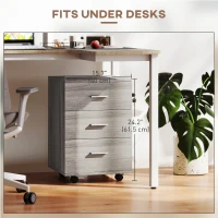 Vinsetto Mobile Filing Cabinet with Wheels, 3 Drawer File Cabinet with Lock and Keys for Home Office, Grey Wood Grain(m-5)