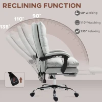 Vinsetto Microfibre Massage Office Chair, Heated Reclining Chair with Footrest, Double-tier Padding, Swivel Wheels, Light Gray(m-6)