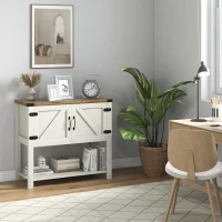 HOMCOM Farmhouse Kitchen Storage Cabinet, Free Standing Sideboard Console Table with Barn Doors, Bottom Shelf, White(m-8)
