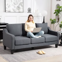 HOMCOM 3 Seater Sofa, Modern Couch with Pocket Spring, Linen Upholstered, Thick Padded, Charcoal Grey(m-1)