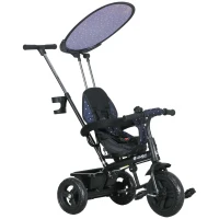 Qaba 6 in 1 Kids Tricycle with Removable Handlebar and Canopy, Navy Blue(m-11)