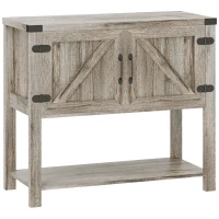 HOMCOM Farmhouse Double Door Coffee Bar Cabinet, Kitchen Cabinet with Bottom Shelf for Entryway, Living Room, Washed-out Gray(m-12)