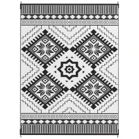 Outsunny Reversible Outdoor Rug, Waterproof Plastic Straw with Carry Bag, 9' x 12', White & Black Toothed Rhombus(m-12)