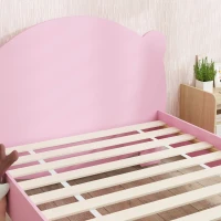 Qaba Twin Bed Frame with Bear Shaped Headboard & Footboard, Slats Support, No Box Spring Needed, for Boys, Girls, Pink(m-10)