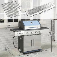 Outsunny 4+1 Burner Liquid Propane Gas Grill Outdoor Portable BBQ with Side Burner, Warming Rack, Side Shelf, Storage Cabinet, Thermometer, 4 Wheels, Tank Holder, Silver(m-3)